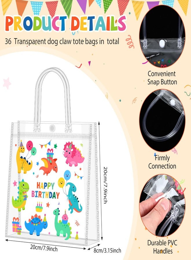 Supervitae 36 Pcs Dinosaur Clear Favor Bags with Handle Reusable Plastic PVC Gift Bag Animal Goodies Treats Wrap Totes for Birthday Party Supplies, 8 x 8 x 3.15 Inch - Image 2